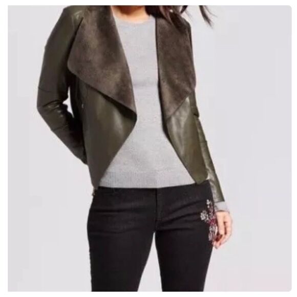 𝅺VEGAN Leather Olive  Jacket - Picture 2 of 10